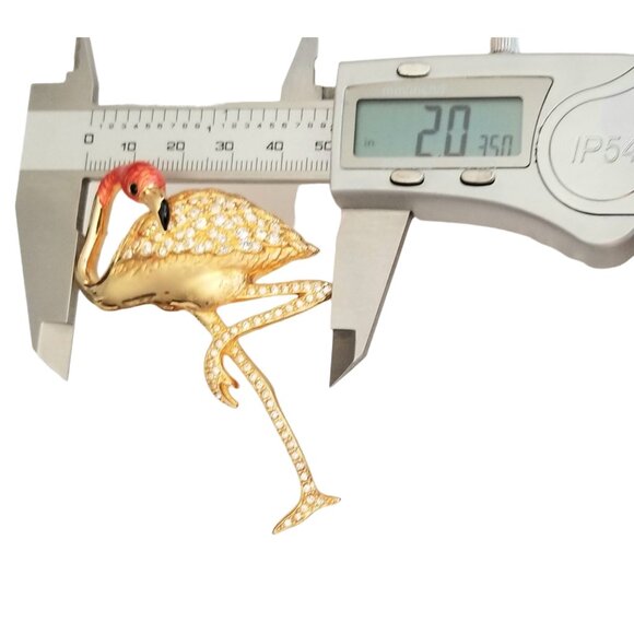 Swarovski Coral Color Enamel Clear Rhinestone Flamingo Brooch Pin M359 - Picture 8 of 10